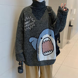 ZAZOMDE Men Turtlenecks Shark Sweater Men 2023 Winter Patchwor Harajuku Korean Style High Neck Oversized Grey Turtleneck For Men