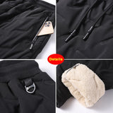 Winter Zip Pockets Thicken Fleece Sweatpants Men Joggers Black Grey Down Cotton Warm Pants Male Water Proof Thermal Trousers 7XL