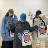 ZAZOMDE Men Turtlenecks Shark Sweater Men 2023 Winter Patchwor Harajuku Korean Style High Neck Oversized Grey Turtleneck For Men