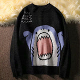 ZAZOMDE Men Turtlenecks Shark Sweater Men 2023 Winter Patchwor Harajuku Korean Style High Neck Oversized Grey Turtleneck For Men