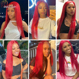 Hot Red Straight 13x6/13x4 Lace Front Wig Brazilian Red 99J Lace Frontal Human Hair Wig For Women Remy Transparent Lace Wig 180