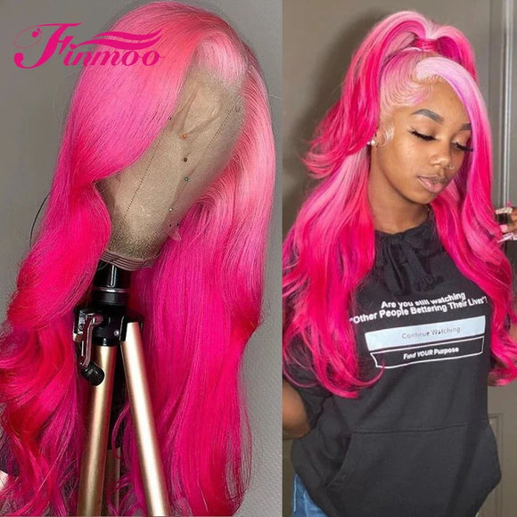 13x4 Body Wave Pink Lace Front Human Hair Wigs For Women Brazilian Colored Human Hair Wig HD Transparent Lace Wig Pre Plucked