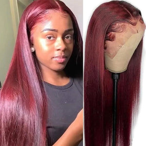 Hot Red Straight 13x6/13x4 Lace Front Wig Brazilian Red 99J Lace Frontal Human Hair Wig For Women Remy Transparent Lace Wig 180