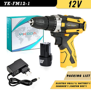 YIKODA 12/16.8/21V Cordless Drill Rechargeable Electric Screwdriver Lithium Battery Household Multi-function 2 Speed Power Tools