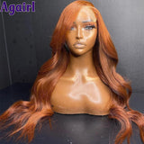 Mix Ginger And Copper Brown 13X6 Lace Front Wigs Body Wave/ Straight Human Hair Wigs Ombre Orange Transparent Lace Frontal Wigs