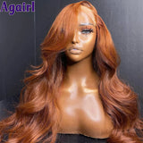 Mix Ginger And Copper Brown 13X6 Lace Front Wigs Body Wave/ Straight Human Hair Wigs Ombre Orange Transparent Lace Frontal Wigs