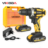 YIKODA 12/16.8/21V Cordless Drill Rechargeable Electric Screwdriver Lithium Battery Household Multi-function 2 Speed Power Tools