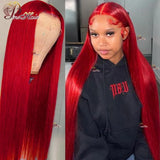 Hot Red Straight 13x6/13x4 Lace Front Wig Brazilian Red 99J Lace Frontal Human Hair Wig For Women Remy Transparent Lace Wig 180