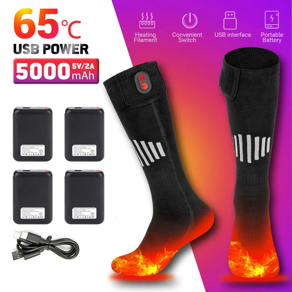 Heated Socks Winter Warm Snowmobile Skiing Heated Socks Rechargeable Outdoor Sport Thermal Heated Foot Warmer Ski Sports