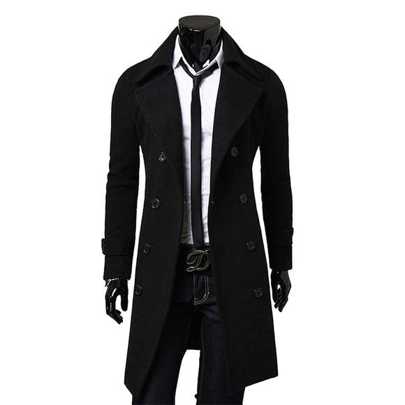 Fashion Brand Autumn Jacket Long Trench Coat Men's High Quality Self-cultivation Solid Color Men's Coat Double-breasted Jacket