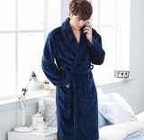 Men Casual Kimono Bathrobe Autumn Winter Flannel Long Robe Thick Warm Sleepwear Plus Size 3XL Nightgown Male Loose Home Wear