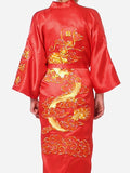 Navy Blue Chinese Men&#39;s Satin Silk Robe Embroidery Kimono Bath Gown Dragon Size S M L XL XXL XXXL S0008