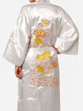 Navy Blue Chinese Men&#39;s Satin Silk Robe Embroidery Kimono Bath Gown Dragon Size S M L XL XXL XXXL S0008