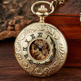 Retro Hand Wind Mechanical Pocket Watch With Fob Chain Mens Hollow Skeleton Dial Black Steel Fashion Quartz Pocket Watch Gifts