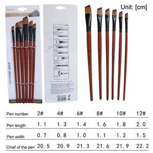 Art Model Paint Nylon Hair Acrylic Oil Watercolour Drawing Art Supplies Brown 6 Pcs Painting Craft Artist Paint Brushes Set