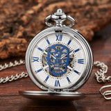 Retro Hand Wind Mechanical Pocket Watch With Fob Chain Mens Hollow Skeleton Dial Black Steel Fashion Quartz Pocket Watch Gifts