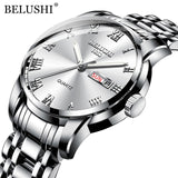 BELUSHI Top Brand Luxury Mens Watches Luminous Waterproof Stainless Steel Watch Quartz Men Date Calendar Business Wristwatch