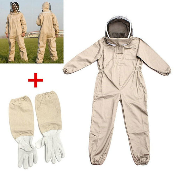 2020 New Professional Ventilated Full Body Beekeeping Bee Keeping Suit with Leather Gloves Coffee Color