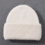 Casual Women&#39;s Hats Cashmere Wool Knitted Beanies Autumn Winter Brand New Three Fold Thick 2020 Knitted Girls Skullies Beanies