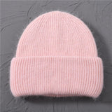 Casual Women&#39;s Hats Cashmere Wool Knitted Beanies Autumn Winter Brand New Three Fold Thick 2020 Knitted Girls Skullies Beanies