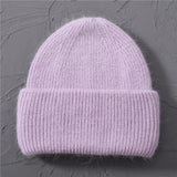 Casual Women&#39;s Hats Cashmere Wool Knitted Beanies Autumn Winter Brand New Three Fold Thick 2020 Knitted Girls Skullies Beanies