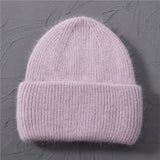 Casual Women&#39;s Hats Cashmere Wool Knitted Beanies Autumn Winter Brand New Three Fold Thick 2020 Knitted Girls Skullies Beanies