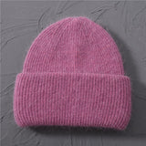 Casual Women&#39;s Hats Cashmere Wool Knitted Beanies Autumn Winter Brand New Three Fold Thick 2020 Knitted Girls Skullies Beanies