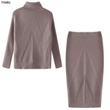 TYHUR Autumn Women's Knitting Costume Turtleneck Solid Color Pullover Sweater + Slim Skirt Two-Piece Set