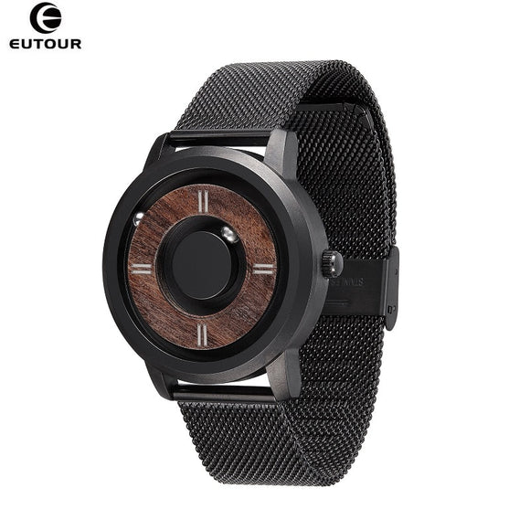 2020 EUTOUR Magnetic Drive Mens Watches Top Brand Luxury Quartz Watch Women Man Wood Stainless Steel Unisex WristWatches