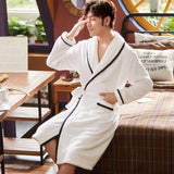 Men Casual Kimono Bathrobe Autumn Winter Flannel Long Robe Thick Warm Sleepwear Plus Size 3XL Nightgown Male Loose Home Wear