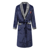 Autumn Winter Nightdress Blue Men Casual Coral Fleece Sleepwear Warm Couple Home Wear Flannel Belt Pyjamas Kimono Bathrobe Gown