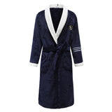 Autumn Winter Nightdress Blue Men Casual Coral Fleece Sleepwear Warm Couple Home Wear Flannel Belt Pyjamas Kimono Bathrobe Gown