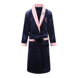 Autumn Winter Nightdress Blue Men Casual Coral Fleece Sleepwear Warm Couple Home Wear Flannel Belt Pyjamas Kimono Bathrobe Gown