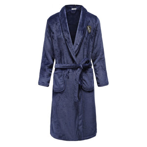 Autumn Winter Nightdress Blue Men Casual Coral Fleece Sleepwear Warm Couple Home Wear Flannel Belt Pyjamas Kimono Bathrobe Gown