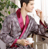 Men&#39;s Robe Nightgown Satin Kimono Bathrobe Gown Casual Sleepwear Plus Size Print Gold Home Dressing Gown 3XL 4XL 5XL