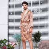 Men&#39;s Robe Nightgown Satin Kimono Bathrobe Gown Casual Sleepwear Plus Size Print Gold Home Dressing Gown 3XL 4XL 5XL