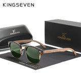 KINGSEVEN Handmade 2021 Black Walnut Wooden Sunglasses Men Polarized UV400 Protection Semi-Rimless Retro Eyewear Women Oculos