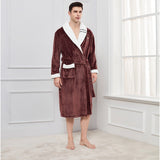 Autumn Winter Nightdress Blue Men Casual Coral Fleece Sleepwear Warm Couple Home Wear Flannel Belt Pyjamas Kimono Bathrobe Gown