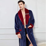 Autumn Winter Nightdress Blue Men Casual Coral Fleece Sleepwear Warm Couple Home Wear Flannel Belt Pyjamas Kimono Bathrobe Gown