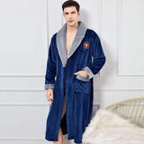 Autumn Winter Nightdress Blue Men Casual Coral Fleece Sleepwear Warm Couple Home Wear Flannel Belt Pyjamas Kimono Bathrobe Gown