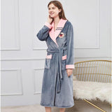 Autumn Winter Nightdress Blue Men Casual Coral Fleece Sleepwear Warm Couple Home Wear Flannel Belt Pyjamas Kimono Bathrobe Gown