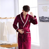 Autumn Winter Nightdress Blue Men Casual Coral Fleece Sleepwear Warm Couple Home Wear Flannel Belt Pyjamas Kimono Bathrobe Gown