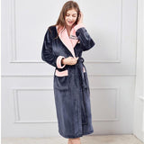 Autumn Winter Nightdress Blue Men Casual Coral Fleece Sleepwear Warm Couple Home Wear Flannel Belt Pyjamas Kimono Bathrobe Gown