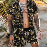 Men‘s Sets Short Sleeve Hawaiian Shirt And Shorts Summer Printing Casual Shirt Beach Two Piece Suit 2021 New Fashion Clothing