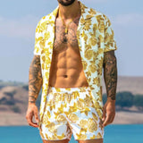 Men‘s Sets Short Sleeve Hawaiian Shirt And Shorts Summer Printing Casual Shirt Beach Two Piece Suit 2021 New Fashion Clothing