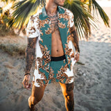 Men‘s Sets Short Sleeve Hawaiian Shirt And Shorts Summer Printing Casual Shirt Beach Two Piece Suit 2021 New Fashion Clothing