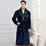 Men Casual Kimono Bathrobe Autumn Winter Flannel Long Robe Thick Warm Sleepwear Plus Size 3XL Nightgown Male Loose Home Wear