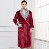 Men Casual Kimono Bathrobe Autumn Winter Flannel Long Robe Thick Warm Sleepwear Plus Size 3XL Nightgown Male Loose Home Wear