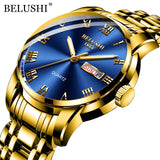 BELUSHI Top Brand Luxury Mens Watches Luminous Waterproof Stainless Steel Watch Quartz Men Date Calendar Business Wristwatch