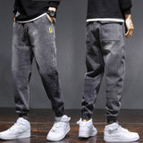 Autumn Winter Baggy Men&#39;s Cargo Jeans Fashion Harlan Cotton Streetwear Harajuku Pants Joggers Elastic Waist Trousers Male M-5XL